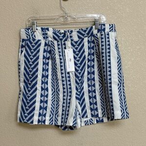 NWT Never A Wallflower Blue White Geometric High Rise Shorts XL India Heirloom